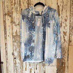 Chico's Blue and White Hooded Jacket